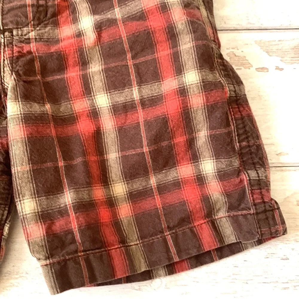 OshKosh 4T Boys Plaid Shorts Chinos Brown Red Colors Kids Summer Shorts